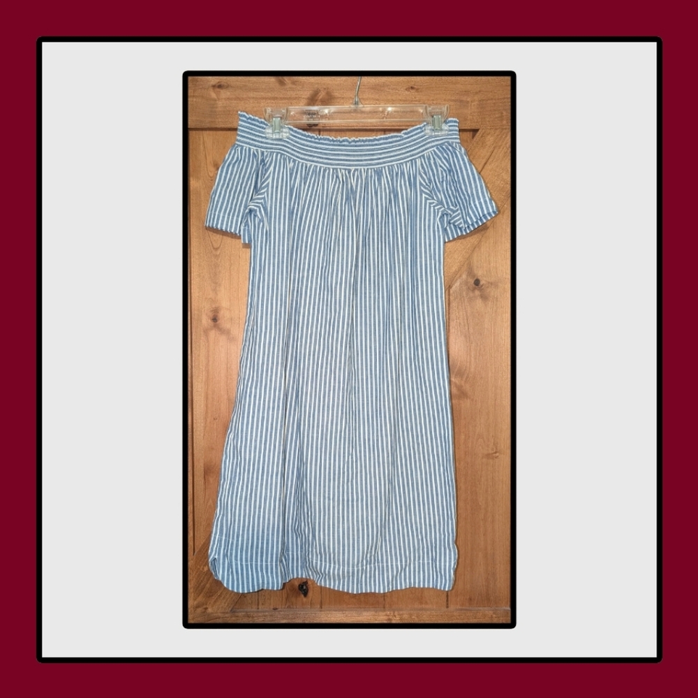 J. Crew Elegant White and Blue Pinstripe Ladies Top
